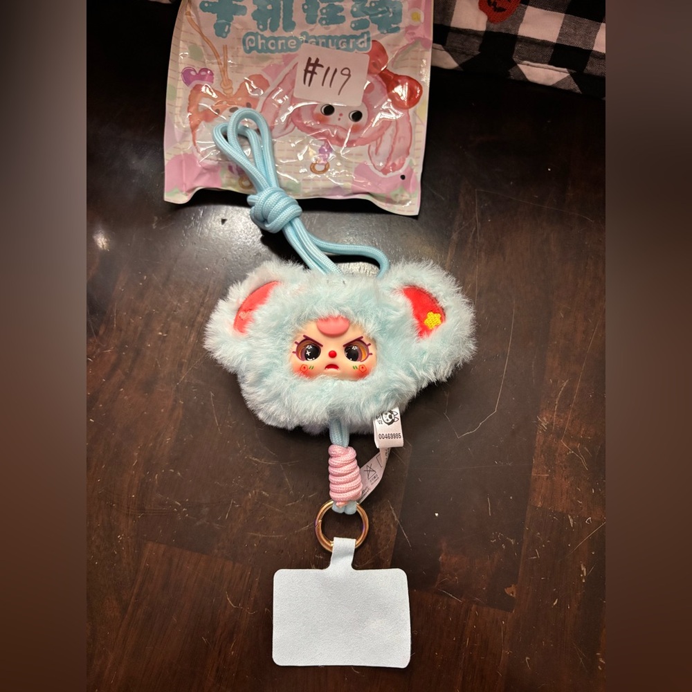 BB3 Baby Three Phone Lanyard Blue Elephant w/ Special Eyes Cute Teeth Pink Hair